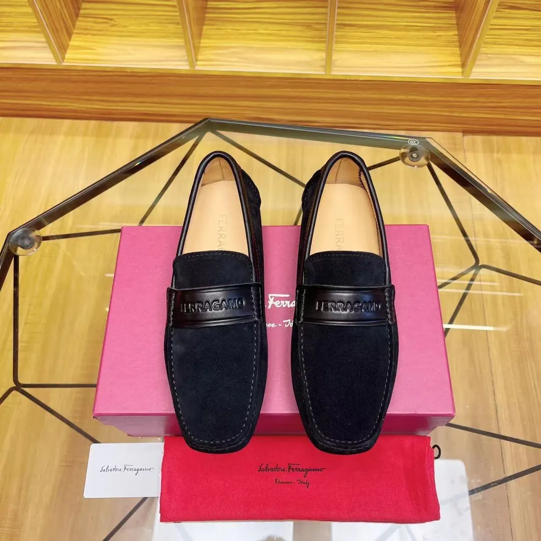 Men's shoes 💰560Ferragamo High-end quality, black cow suede➕cowhide lining, size 38-45